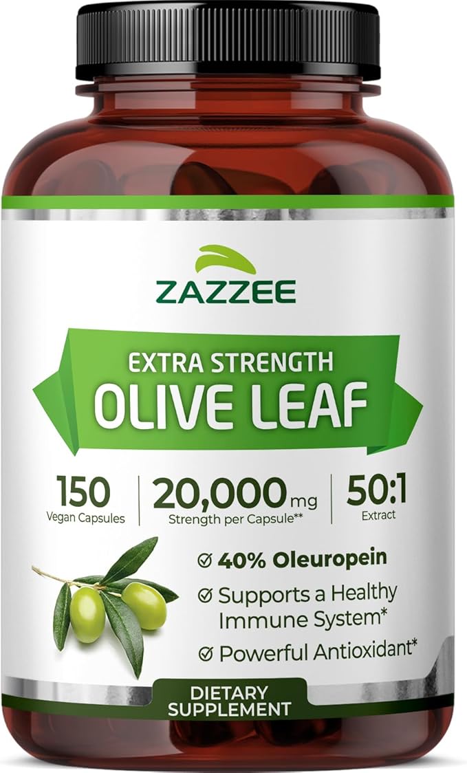 Zazzee Extra Strength Olive Leaf 50:1 Extract 40% Oleuropein 150 Vegan Capsules 5 Month Supply Olea Europaea Mediterranean Source Potent Antioxidant &amp Immune Support Non-GMO Made in the US