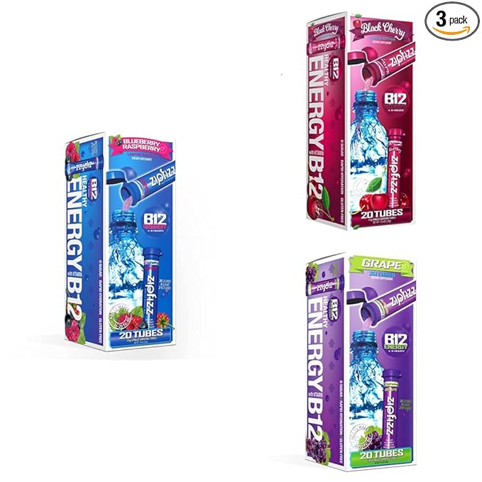Zipfizz Healthy Energy Drink Mix Hydration with B12 and Multi Vitamins (Black Cherry &amp Berries Bundle) 60 Count