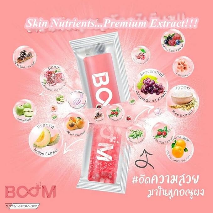 Boom Collagen Tri-Di Peptide Anti-Aging Bright Beautiful 14 Sachets/Box