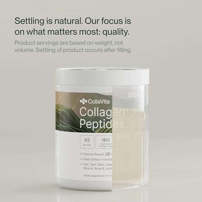 Collagen Peptides Powder Grass-Fed Pasture-Raised Hydrolyzed Collagen Powder Type I &amp III Hair Nails Skin and Joints Non-GMO Paleo &amp Keto Unflavored 16 Fl oz. 45 Servings