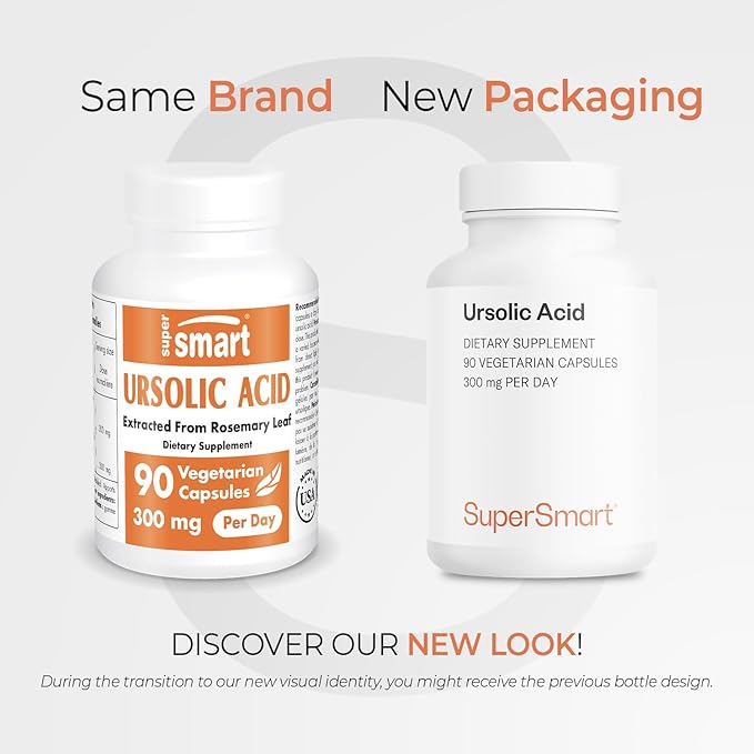 Supersmart - Ursolic Acid 300mg per Day (Well-Tolerated) - Rosemary Leaf Extract Supplement | Non-GMO &amp Gluten Free - 90 Vegetarian Capsules