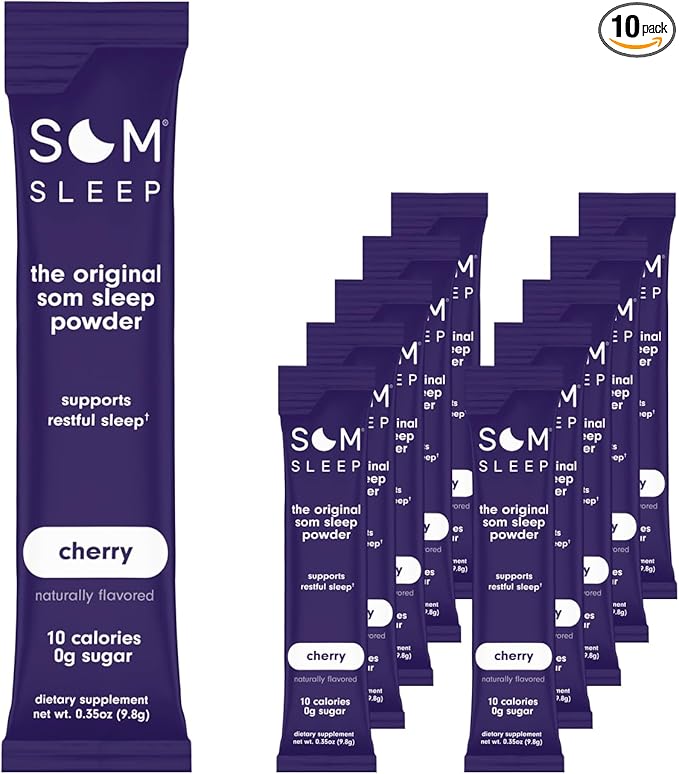Som Sleep Restful Sleep Powder Drink Mix w/Melatonin Magnesium Vitamin B6 L-Theanine &amp GABA – Vegan Zero Sugar Keto Friendly – Cherry 10-Pack