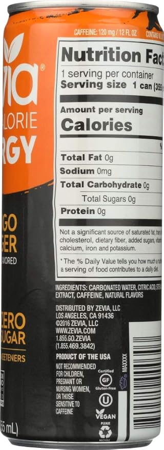 ZEVIA DRINK ENERGY MANGO GINGER - Pack of 12