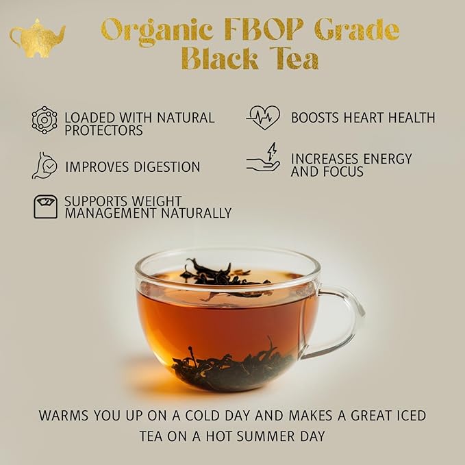 English Breakfast Tea Organic Loose Leaf Black Tea – Robust Full-Bodied Classic Blend – Drink Hot or Iced – 4 oz Resealable Bag (Makes 50 Cups) – The Elegant Elephant