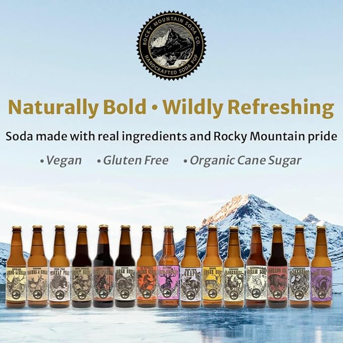Rocky Mountain Soda 24‑Pack 12 Fl Oz Bottles Small‑Batch Craft Soda Pop Gluten‑Free Vegan Organic Cane Sugar No Preservatives No Added Sodium Grape Soda Pop