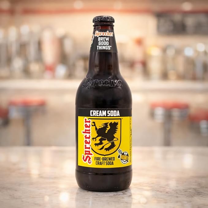 Sprecher Cream Soda in 16 fl oz Glass Bottles (12 Pack) Fire-Brewed Craft Soda with Real Honey Gourmet Handcrafted Soft Drink