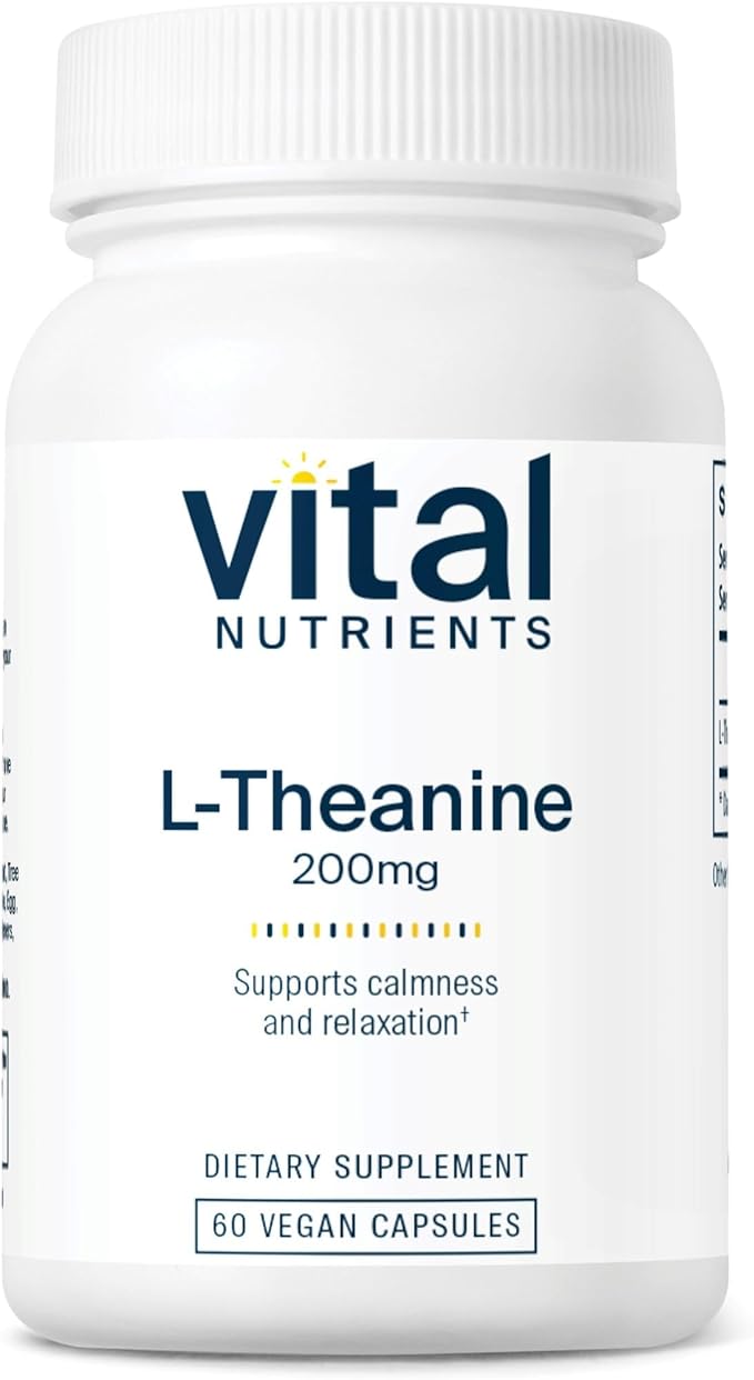 Vital Nutrients L-Theanine 200mg - Vegan Supplement - L Theanine Supplement Supports Normal Stress Levels and Cognitive Function* - Gluten Dairy and Soy Free - 60 Capsules