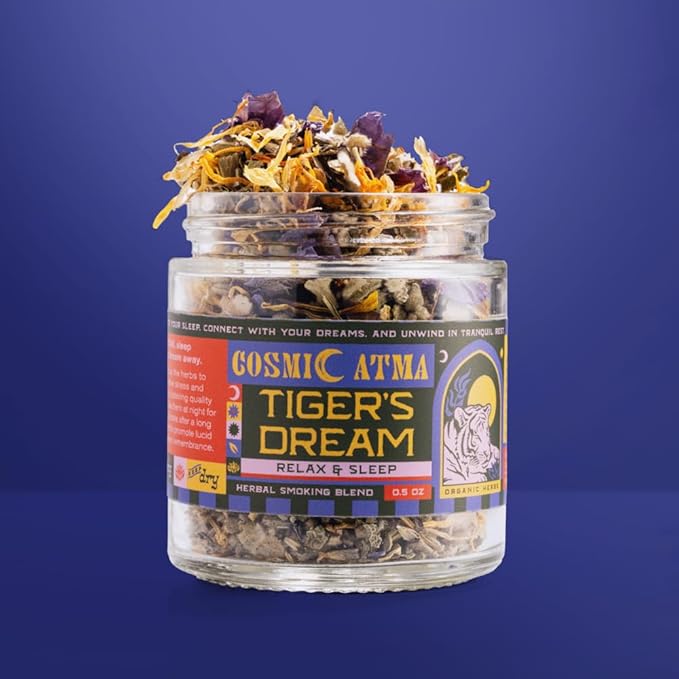 Cosmic Atma Herbal Smoking Blend – Tiger's Dream for Relax &amp Sleep | Herbal Tea Loose Leaf &amp Smokable Herbs – 14gm/0.5oz