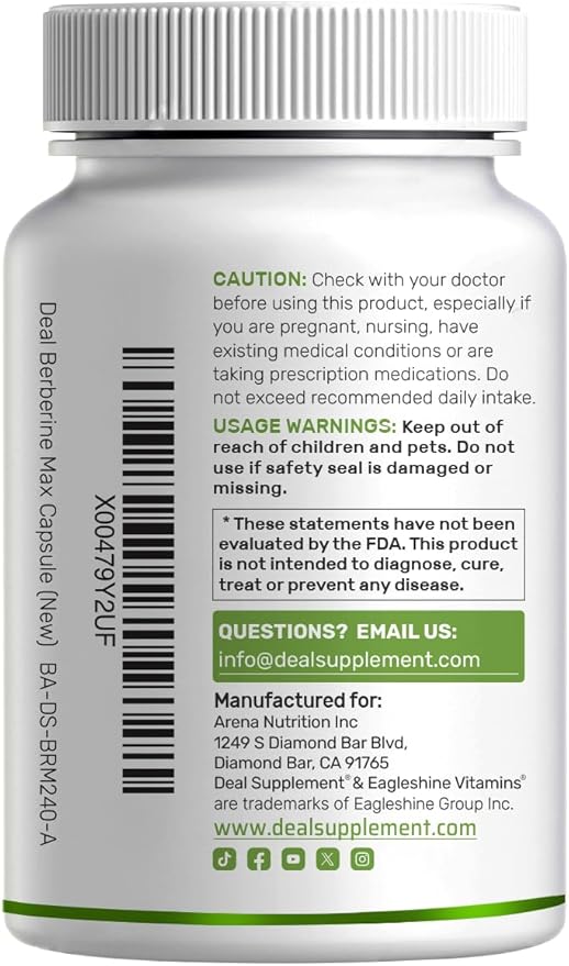 DEAL SUPPLEMENT Berberine Max Supplement with Turmeric 5000mg Per Serving 240 Veggie Capsules – 97% Pure Berberine HCl – 20:1 Turmeric Root Extract – Vegetarian Friendly Non-GMO