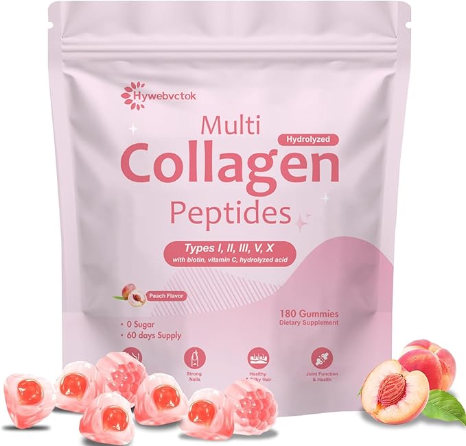 180 Count Marine Collagen Gummies for Women Men Sugar Free Hydrolyzed Collagen Peptides Type IIIIIIVX w/ 5000 Mcg BiotinHyaluronic Acid Vitamin C A D E B6 B12 for Skin Hair Nails Bone Health