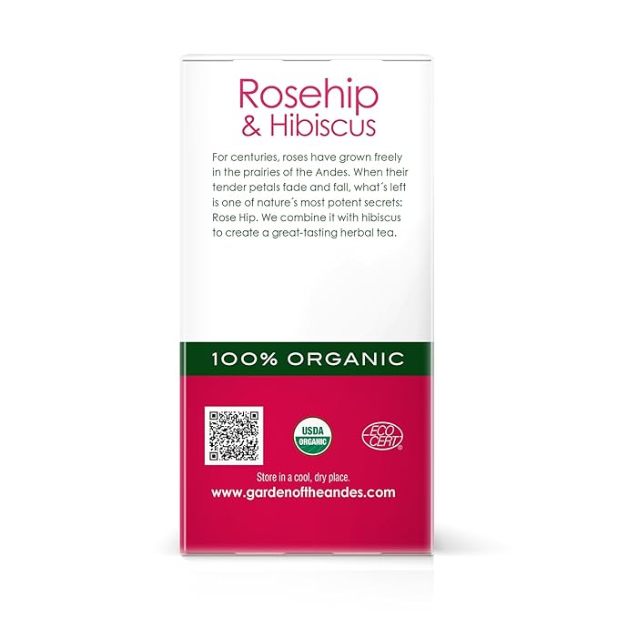 Garden of the Andes - Organic Rosehip &amp Hibiscus Tea - 6 Pack (20 Tea Bags/Box 120 Total) - Caffeine-Free Double-Chamber Glue-Free Tea Bags - Natural Vitamin C and Antioxidants