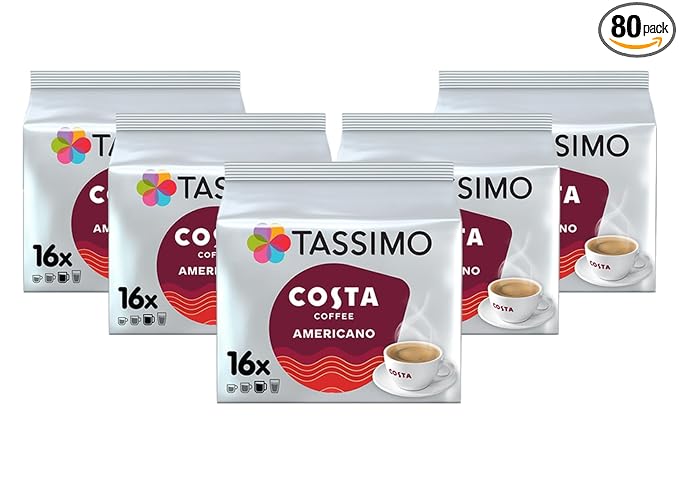 TASSIMO Costa Americano 16 T DISCs (Pack of 5 Total 80 T DISCs) white and red