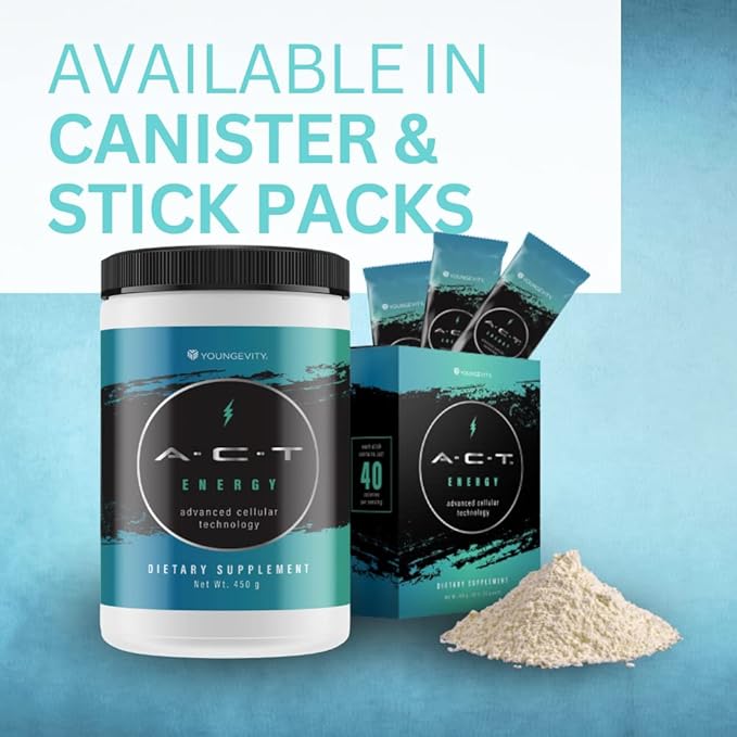 1 Canister ACT Energy Natural Healthy Energy Drink 40 Calories A.C.T. By Youngevity (Ships Worldwide) Net Wt. 450g