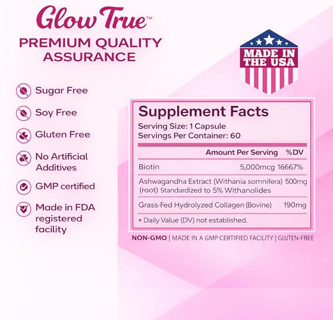 Ashwagandha for Women with Biotin &amp Collagen – 500mg Female-Optimized Stress &amp Hormone Support Hair Skin &amp Nails – Non-GMO Gluten-Free Capsules 60 Count - 2-Month Supply