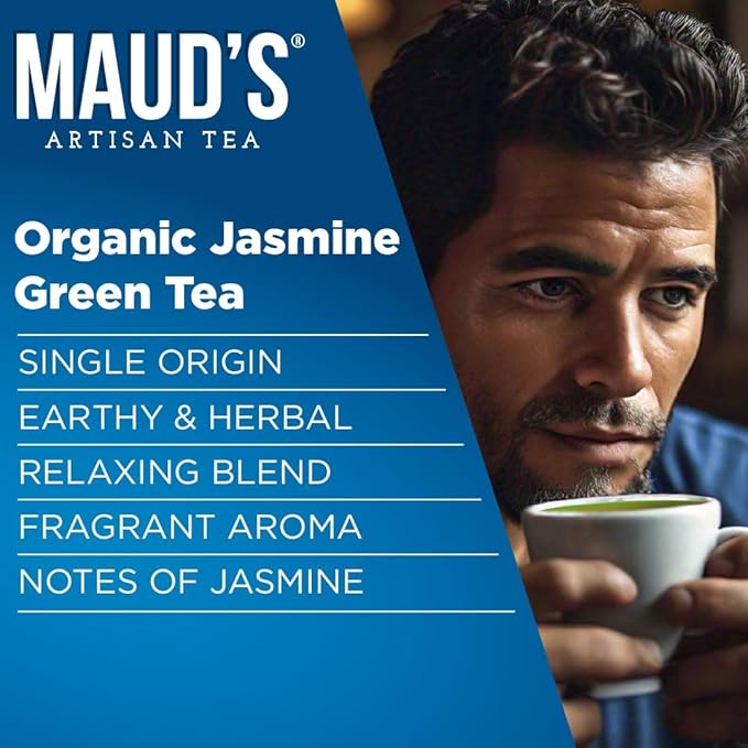 Maud's Organic Jasmine Green Tea Pods 48 ct Single Serve Tea Pods – 100% Gourmet Blended Tea Leaves Compatible with Keurig K Cups Maker