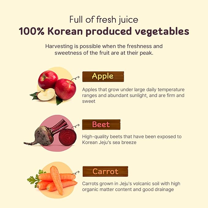 Gyeongbuk Sun Farm ABC Juice Apple Beet Carrot Beverage Drink Nectar 1Box (100ML/3.38fl.oz X 30ea) - 100% Korean Organic Ingredients Cold-pressed No Additives All Family Vitamin Juice Drink