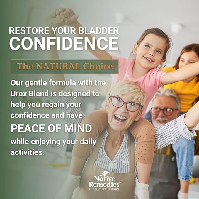 Native Remedies Bladder Control Supplements - Peace of Mind with Urox - Bladder Support for Women &amp Men for Overactive Bladders Health - Reduce Nighttime Urination - Non-GMO Vegan Capsules (60 Co