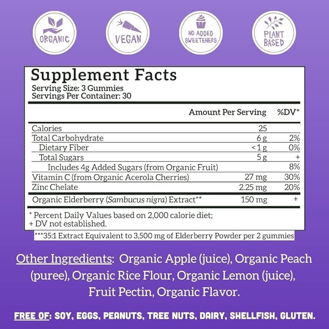 Llama Naturals Elderberry Gummies for Adults Vegan Organic Immune Support Supplement with Vitamin C and Zinc Real Fruit Gummy Vitamins for Immunity Chewable No Added Sugar Cane 90 Ct