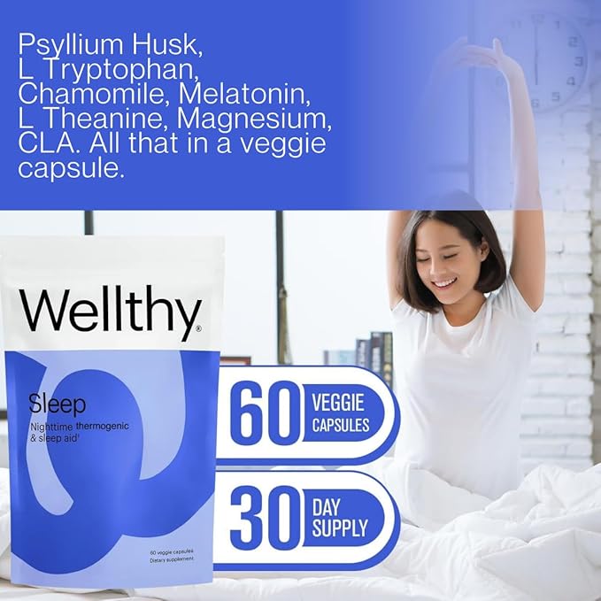 Wellthy Night Time Thermogenic - Vitamin B6 Ashwagandha &amp Melatonin - Nighttime Thermogenic for Women - Belly Thermogenic - Natural Weight Loss Supplements for Women 60ct
