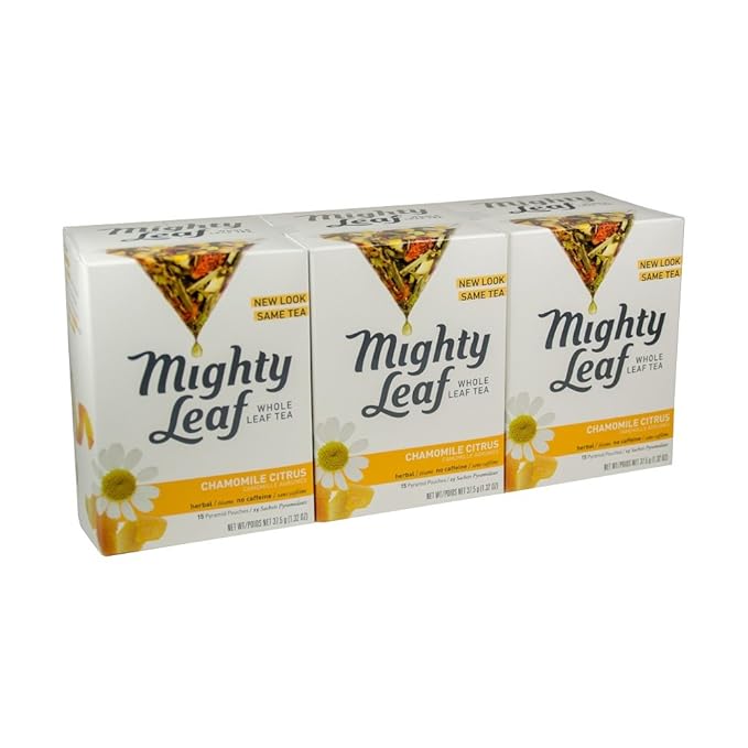 Mighty Leaf Whole Leaf Tea Chamomile Citrus 45 Tea Bags (Pack of 3 15CT each) Individual Pyramid-Style Tea Sachets of Uncaffeinated Herbal Tisane with Chamomile and Orange Peel