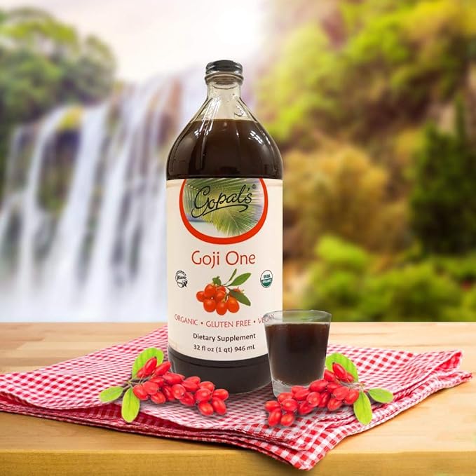 Gopal's Healthfoods Goji One Organic Juice - 32oz (1qt) Glass Bottle Gluten-Free Vegan Superfruit Liquid 30g of Pure Goji Juice Per Serving Vitamin &amp Antioxidant Rich