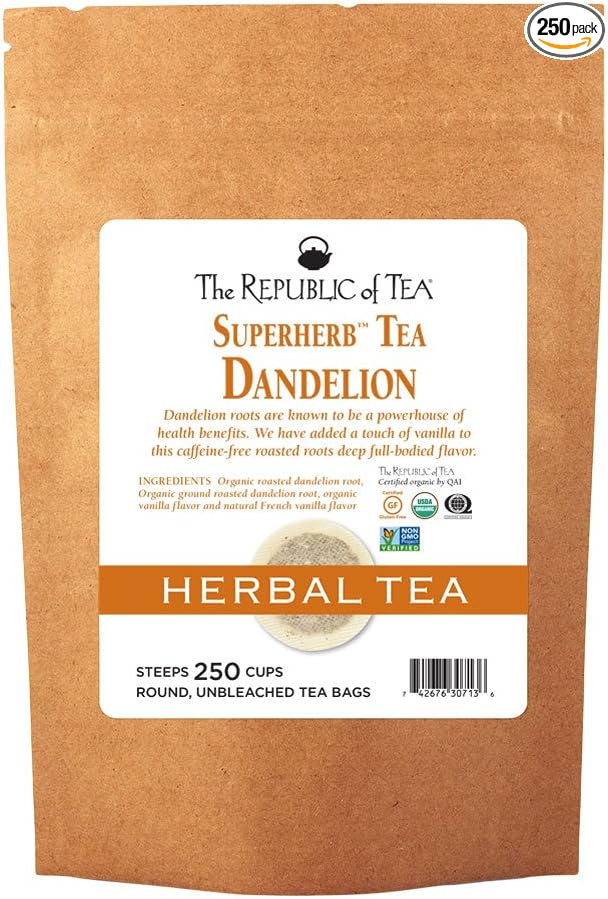 The Republic of Tea — Organic Dandelion SuperHerb Tea Refill Bag 250 Herbal Tea Bags Naturally Caffeine-Free