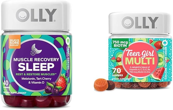 OLLY Muscle Recovery Sleep Gummies 40 Count and Teen Girl Multi Gummy Vitamins 70 Count