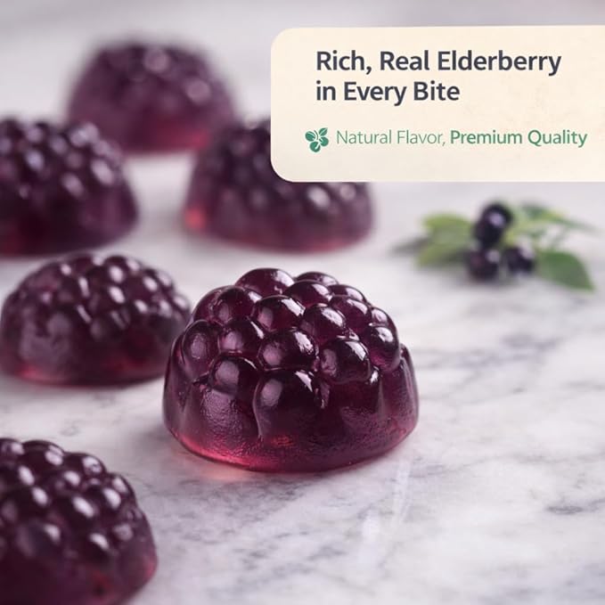 Natural BioScience Sambucus Elderberry Gummies with Vitamin C &amp Zinc Immune Support for Adults &amp Kids Daily Antioxidant &amp Wellness Boost 180 Vegan Gluten-Free Chewable Elderberry Gumm