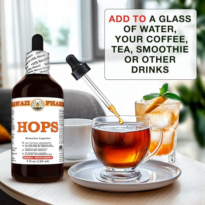 Hawaii Pharm Hops Extract Tincture for Restful Sleep and Calm Supports Digestive Comfort Promotes Relaxation Encourages Kidney Function - 32 fl.oz
