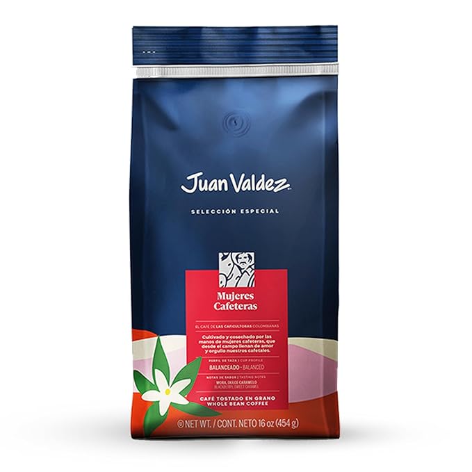 Juan Valdez Mujeres Cafeteras Whole Bean Coffee - Medium Roast Coffee Beans | 100% Colombian Coffee | 16 oz / 454 gr | A balanced coffee with flashes of sweet vanilla cherry blackberry and caramel n