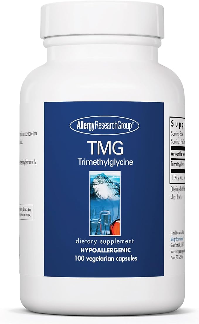 Allergy Research Group ARG TMG Trimethylglycine - Supports Cardiovascular &amp Liver Health - Delivers 750 mg Trimethylglycine per Serving - Vegetarian &amp Hypoallergenic - 100 Servings - 100 Capsu