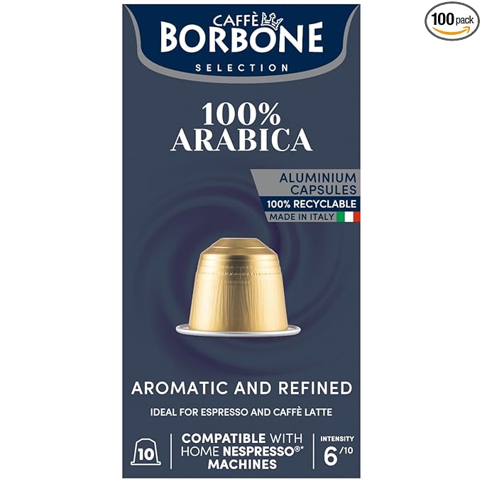 Caffè Borbone 100% Arabica Aluminum Capsules Compatible with Nespresso Original Machines Medium Roast 100 Count