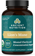 Organic Lion's Mane Mushroom Supplement with Ashwagandha by Ancient Nutrition Organic Lion's Mane Supports Healthy Energy and Concentration Reduces Fatigue Gluten Free and Keto Friendly 30 Tablets