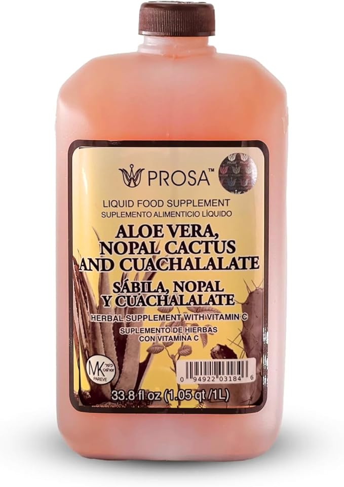 YERBERO - PROSA Aloe Vera Nopal Cactus and Cuachalalate Herbal Supplement – 33.8 fl oz (1.05 qt / 1L) – with Vitamin C for Digestive &amp Immune Support