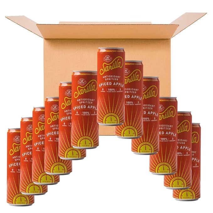 Sarilla Nonalcoholic Spiced Apple Spritzer Like Cider but Lighter with Real Brewed Tea Low Calorie No Added Sugar 12-Pack