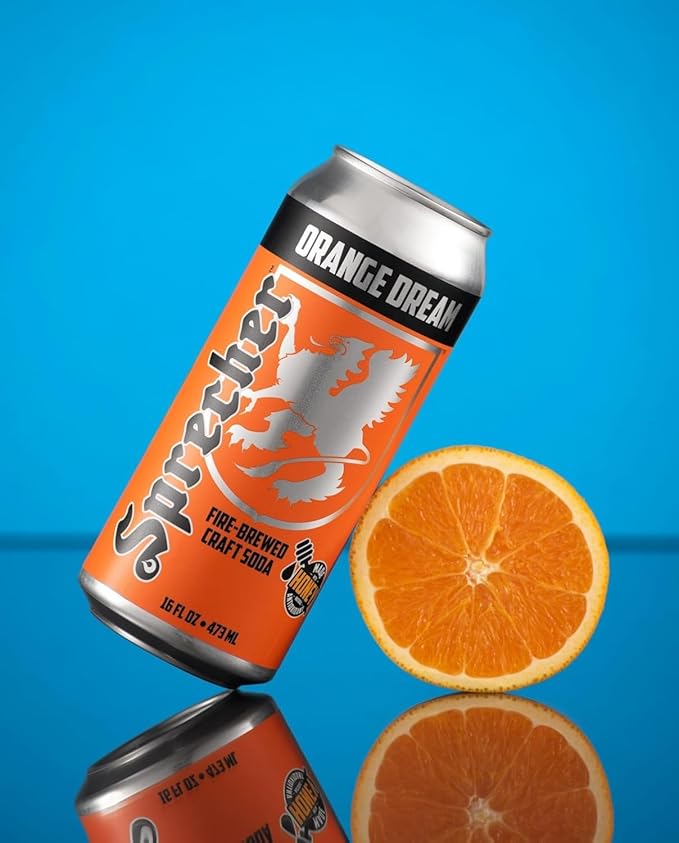 Sprecher Cream Soda &amp Orange Dream Craft Soda – Fire-Brewed with Real Honey Handcrafted Gourmet Beverages Caffeine-Free – 16 fl oz Cans (24 Pack Total)