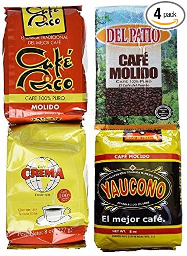 Puerto Rican Variety Pack Ground Coffee - 4 Local Favorites in 8 Ounce Bags V.3 (2 Pound Total) Includes 2 Envelopes Of Sason Accent