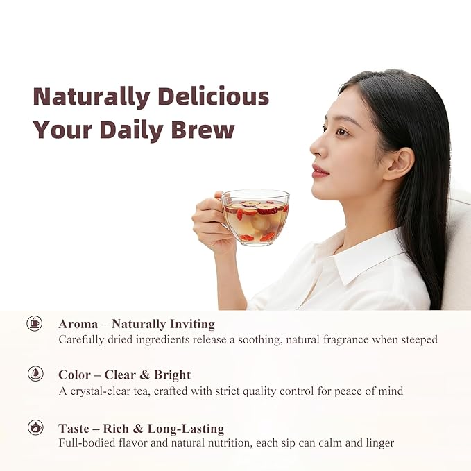 I WUGU Chinese Jujube Longan Wolfberry Tea Caffeine-Free Tea Bags Red Dates Tea Warming Comfort Energy &amp Relaxation Natural Additive-Free Wellness Tea 30 Single-Serve Sachets of 12g/0.4oz e