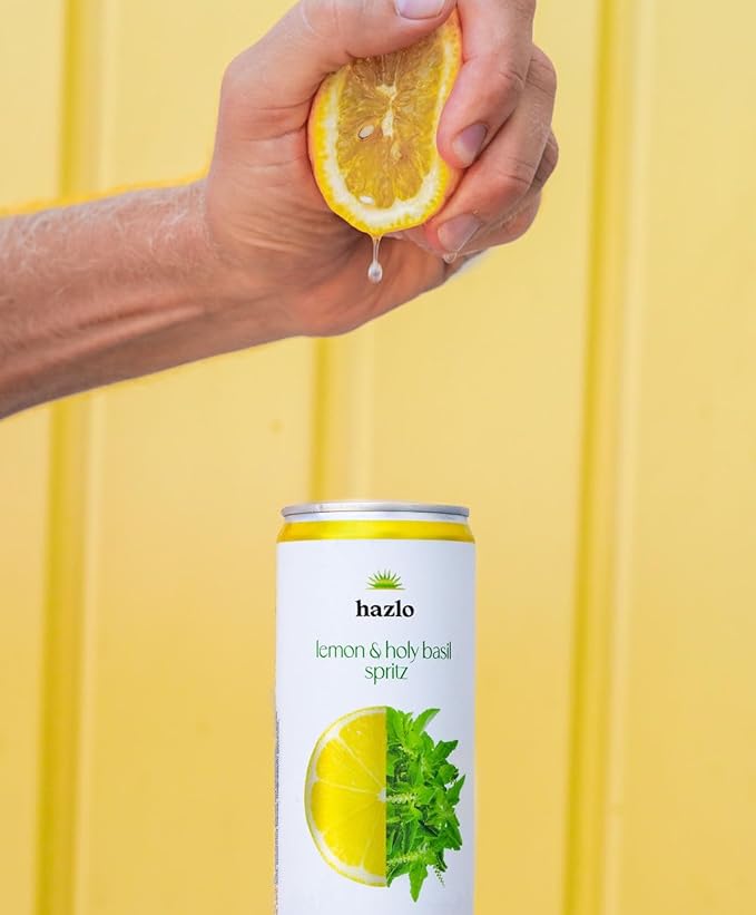 Hazlo Spritz (Lemon &amp Holy Basil) - Zero Proof Spritz Cocktail Mixer Craft Mocktails with Adaptogens Nootropics - Functional Seltzer Calming Non Alcoholic Drinks Alcohol Alternatives for Mood