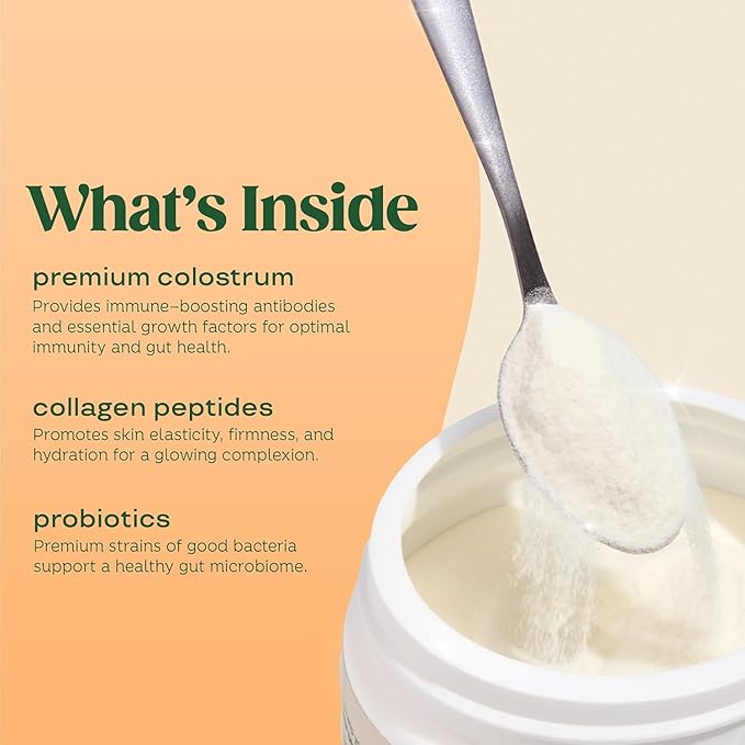 Bloom Nutrition Bovine Colostrum Powder for Gut Health Immune Support Hair Growth &amp Beauty Supplement Gluten Free Sugar Free | Orange Cream 25 Servings