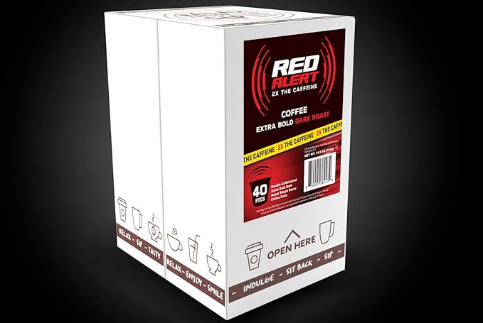 Red Alert Coffee Extra Strong Coffee Pods (Recyclable) Compatible With 2.0 Keurig K Cup Brewers Caffeine 40 Count (Pack of 1)