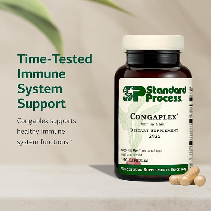 Standard Process Inc. Congaplex - Thymus Gland Support Supplement - Immune Health with Calcium Lactate Magnesium Vitamin C &amp Vitamin A - Immune System Aid with Mushroom Powder - 150 Capsules