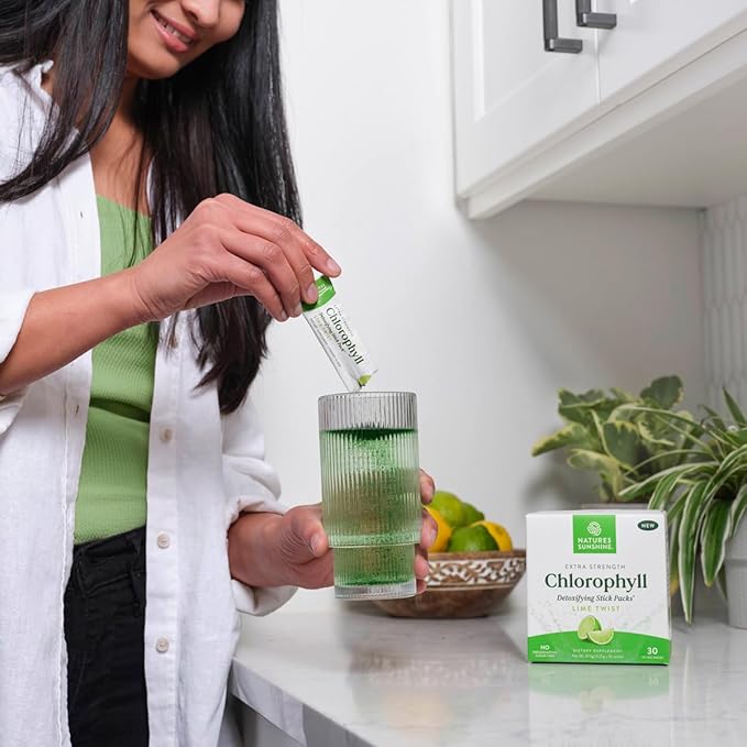 Nature's Sunshine Chlorophyll Stick Packs: Supercharge Your Detox and Boost Gut Health in Convenient Delicious Stick Packs (Lime Twist)