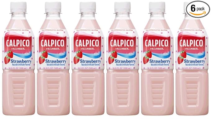 CALPICO Strawberry – Smooth Creamy &amp Refreshing Non-Carbonated Beverage Sweet and Tangy Japanese Lactic Acid Drink 16.9 Fl oz (Pack of 6)