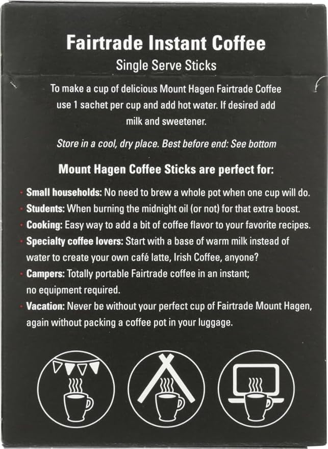 Mount Hagen Organic Instant Regular Coffee in Single Serve Sticks Fairtrade Freeze Dried 1.76 Ounce (Pack of 8)