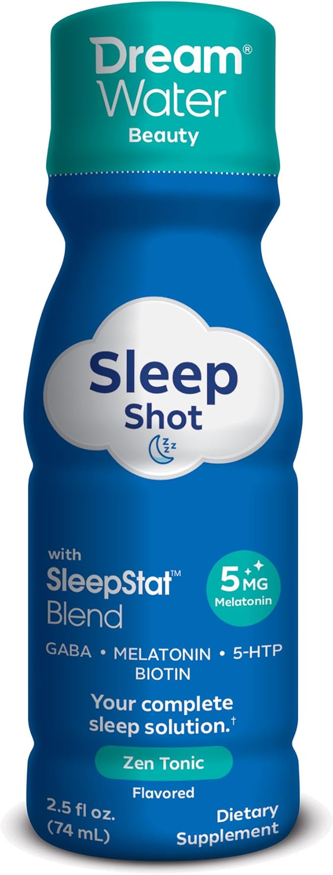 Dream Water Beauty Sleep Aid Drink Supplement Melatonin 5mg GABA 5-HTP Plus Biotin for Healthy Skin Hair and Nails 2.5 oz Liquid Sleep Shots Zen Tonic 12-Count