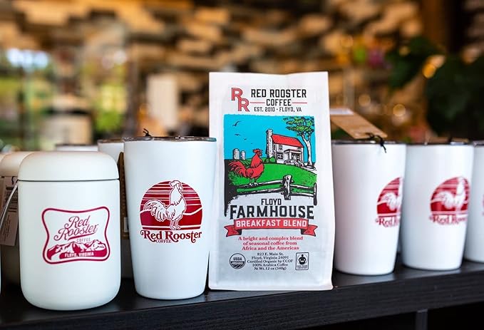 Red Rooster Coffee Organic Floyd Farmhouse Breakfast Blend – Light-Medium Roast Whole Bean Coffee – Notes of Toasted Almond Red Plum Caramel &amp Sunflower Butter – 5LB – USDA Organic Fair Trade