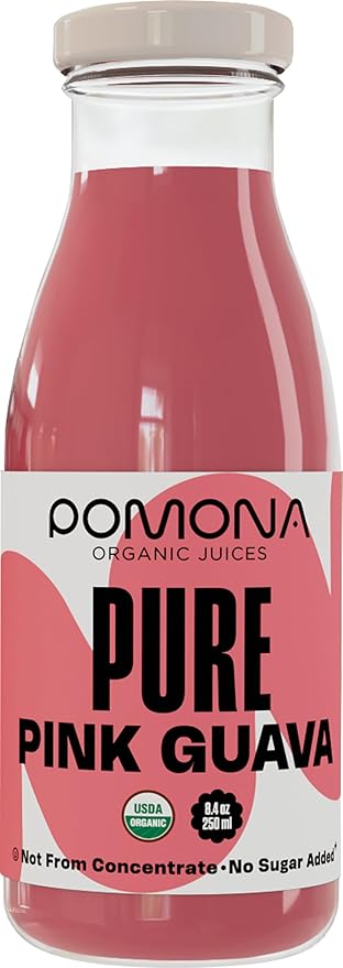 Pomona Organic Juices Pure Pink Guava Juice 8.4 Ounce Bottle (Pack of 12) Cold Pressed Organic Juice Non-GMO No Sugar Added Not from Concentrate Gluten Free Kosher Certified Preservative Free