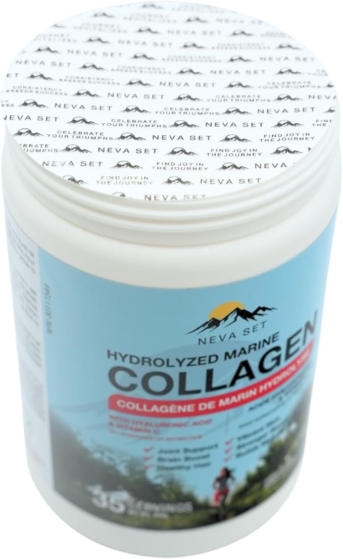 HYDROLYZED Marine Collagen with HYALURONIC Acid &amp Vitamin C – 350g/70 Scoops from NevaSet with Delicious Natural Cherry Flavour. Supports Joints Hair Skin Bones Muscles and Cognitive Functio