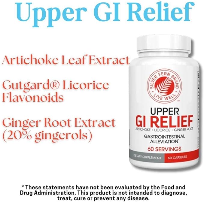 Silver Fern GI Relief - Natural Herbal Supplement - All Natural with Artichoke Leaf Extract Ginger Root Extract and GutGuard Licorice Flavonoids (2 Bottles - 120 Capsules - 60 Day Supply)